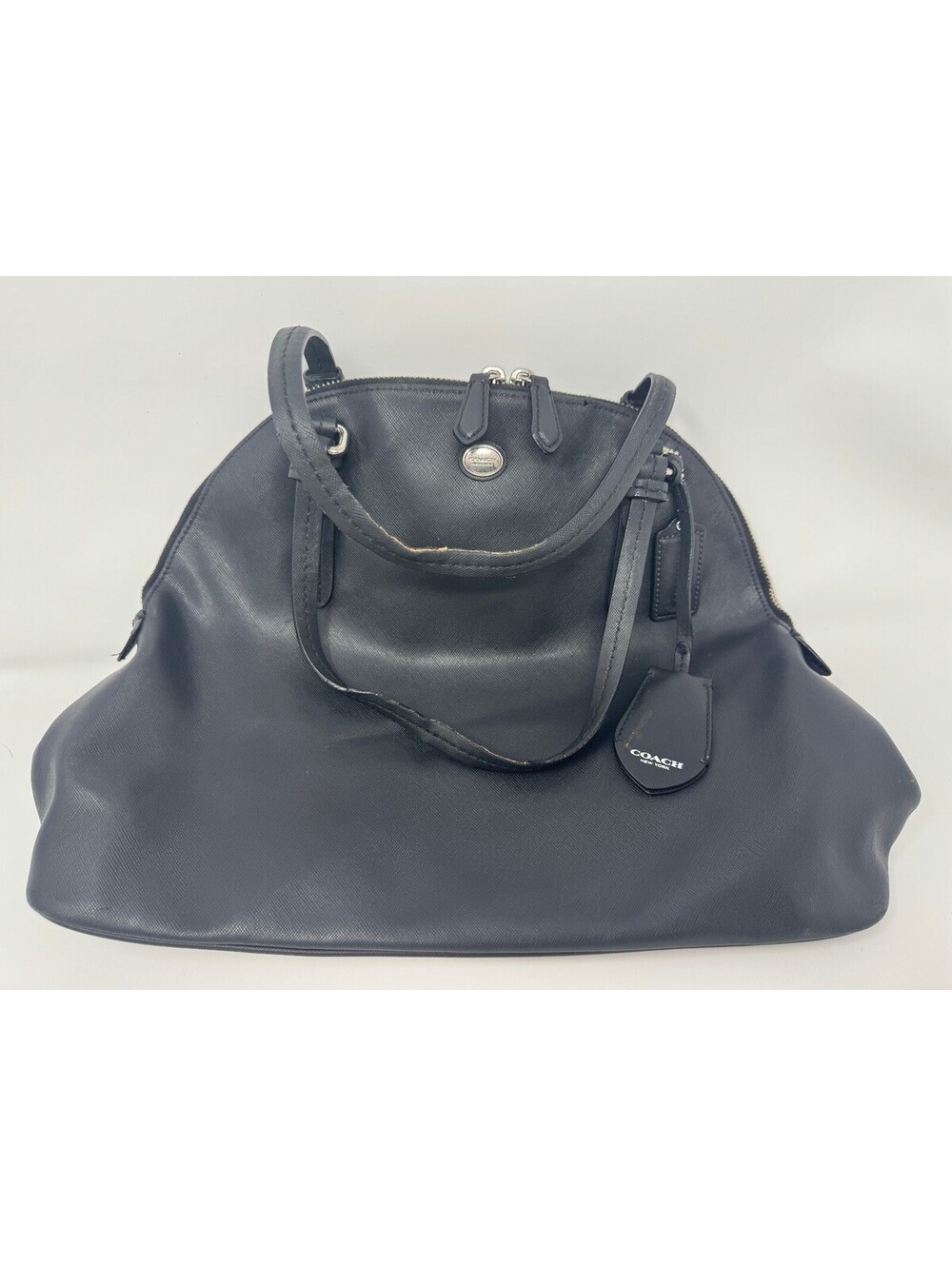 Coach Peyton Saffiano Black Leather Cora Dome Satchel Bag Purse Handbag Good